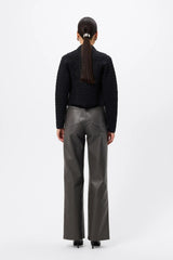 Carter Cardigan Black by Mossman - textured knit cardigan with high neck and fitted shape, designed for a sleek modern look.
