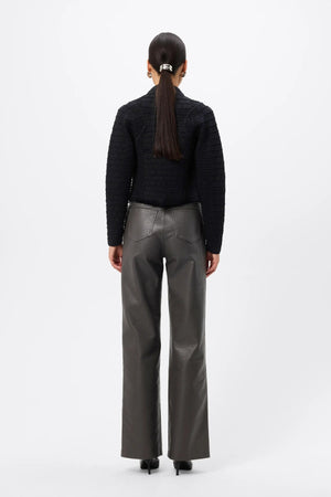 Carter Cardigan Black by Mossman - textured knit cardigan with high neck and fitted shape, designed for a sleek modern look.