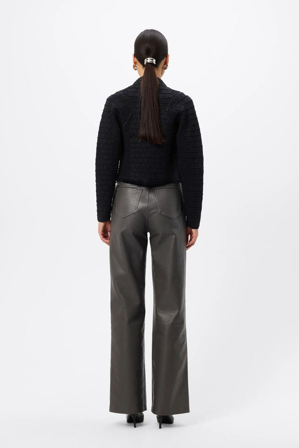 Carter Cardigan Black by Mossman - textured knit cardigan with high neck and fitted shape, designed for a sleek modern look.