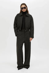 Casio Cropped Bomber in Charcoal by Camilla and Marc, a checked cropped bomber jacket with double-ended zip and blouson silhouette.