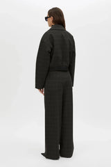 Casio Cropped Bomber in Charcoal by Camilla and Marc, a checked cropped bomber jacket with double-ended zip and blouson silhouette.