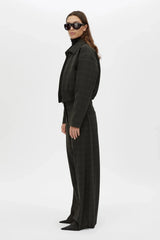 Casio Cropped Bomber in Charcoal by Camilla and Marc, a checked cropped bomber jacket with double-ended zip and blouson silhouette.