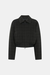 Casio Cropped Bomber in Charcoal by Camilla and Marc, a checked cropped bomber jacket with double-ended zip and blouson silhouette.
