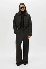 Casio Pant in Charcoal by Camilla and Marc, a relaxed drop-crotch check pant with pressed legs and tailored detailing.