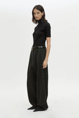 Casio Pant in Charcoal by Camilla and Marc, a relaxed drop-crotch check pant with pressed legs and tailored detailing.