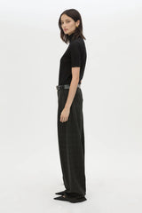 Casio Pant in Charcoal by Camilla and Marc, a relaxed drop-crotch check pant with pressed legs and tailored detailing.