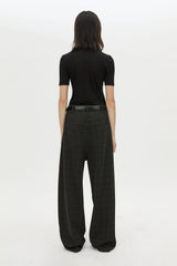 Casio Pant in Charcoal by Camilla and Marc, a relaxed drop-crotch check pant with pressed legs and tailored detailing.