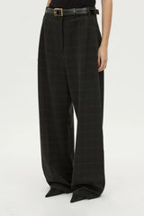 Casio Pant in Charcoal by Camilla and Marc, a relaxed drop-crotch check pant with pressed legs and tailored detailing.