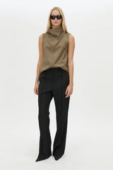 Cassie Slim Pant in Black by Camilla and Marc, a high-waisted slim tailored pant with pintuck detailing and refined wool blend finish.