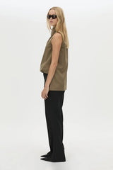 Cassie Slim Pant in Black by Camilla and Marc, a high-waisted slim tailored pant with pintuck detailing and refined wool blend finish.