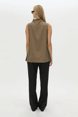 Cassie Slim Pant in Black by Camilla and Marc, a high-waisted slim tailored pant with pintuck detailing and refined wool blend finish.