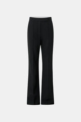 Cassie Slim Pant in Black by Camilla and Marc, a high-waisted slim tailored pant with pintuck detailing and refined wool blend finish.