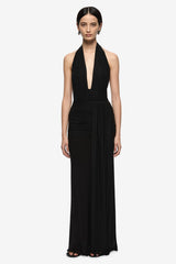 Cassis Drape Maxi Dress Black by Bec + Bridge, draped maxi dress with halter neck and backless design. Perfect for events or evening wear.