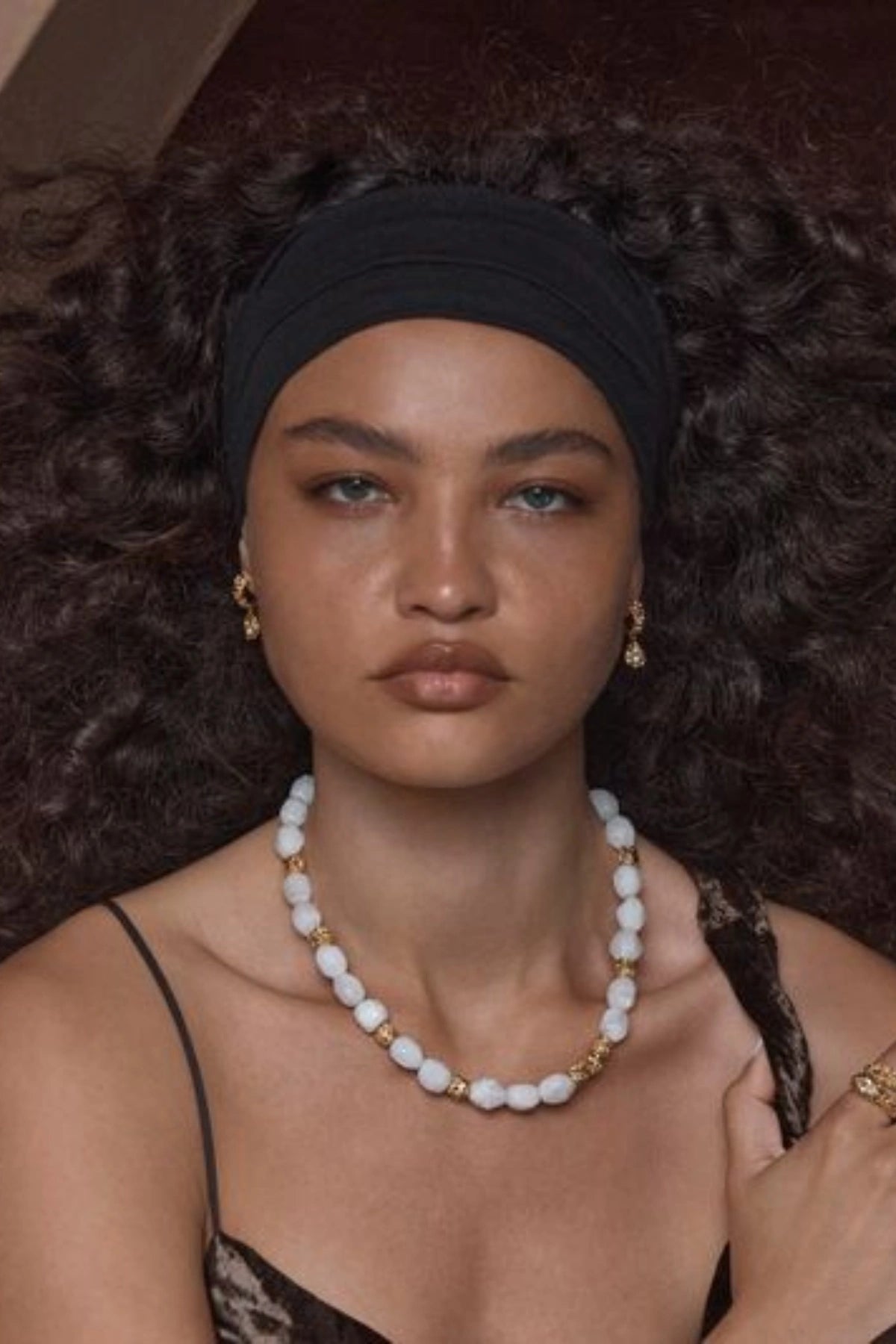 Catania Necklace Gold by Amber Sceats, gold-plated necklace with White Quartz and nugget beads, a trendy piece perfect for layering or chic everyday wear.