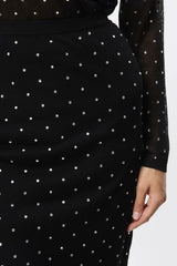Celeste Knit Skirt Black Crystal by Mossman – semi sheer crystal embellished knit pencil skirt with removable slip.