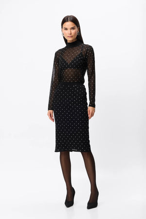 Celeste Knit Skirt Black Crystal by Mossman – semi sheer crystal embellished knit pencil skirt with removable slip.
