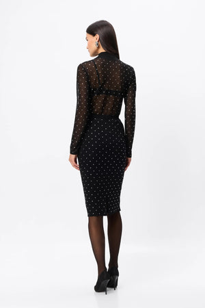 Celeste Knit Skirt Black Crystal by Mossman – semi sheer crystal embellished knit pencil skirt with removable slip.