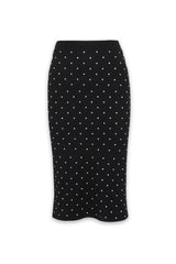Celeste Knit Skirt Black Crystal by Mossman – semi sheer crystal embellished knit pencil skirt with removable slip.