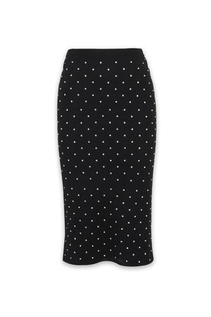 Celeste Knit Skirt Black Crystal by Mossman – semi sheer crystal embellished knit pencil skirt with removable slip.
