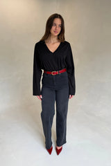 Celine High Rise Stretch Denim Jeans Black by Sneaky Link – high rise flare jeans with stretch denim. Perfect for everyday styling.