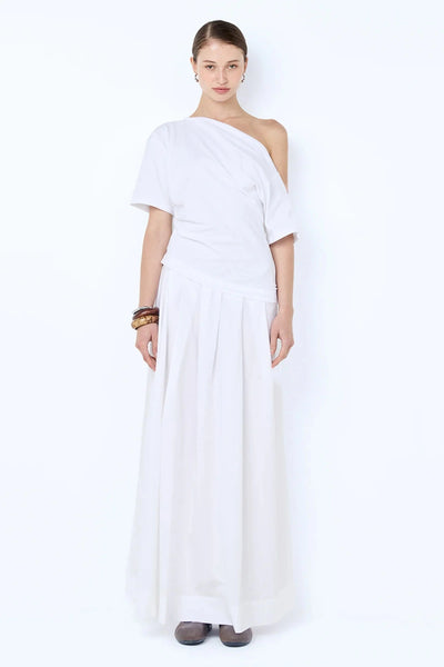 Chantal Off-Shoulder Maxi Dress by Bec + Bridge, this cotton dress features a poplin skirt and jersey bodice. Perfect for summer events.