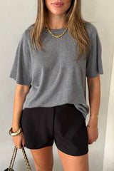 Charli Knit Tee in grey, featuring a soft knit fabric and a relaxed, short-sleeve fit.