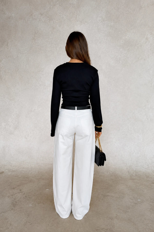 Jaz Mid Rise Barrel Jean White