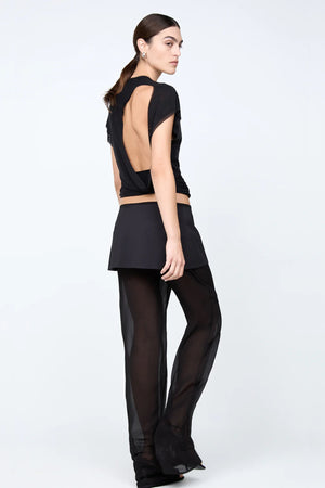 ChatGPT said:

Winnie Cut Out Tee by Bec + Bridge, a sleek mesh top with gathered neckline, circular back cutout, and draped cowl for modern feminine flair.