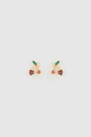 Cherry Bomb Stud Earrings by Arms of Eve, playful cherry-inspired studs with vibrant zircon stones for a fun, colourful pop to any ear stack.