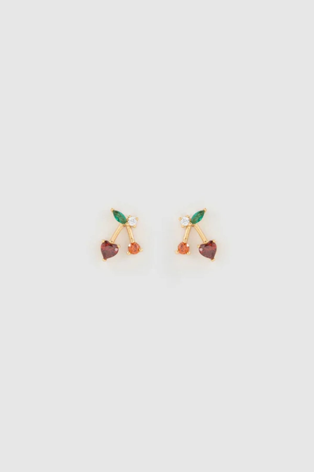 Cherry Bomb Stud Earrings by Arms of Eve, playful cherry-inspired studs with vibrant zircon stones for a fun, colourful pop to any ear stack.