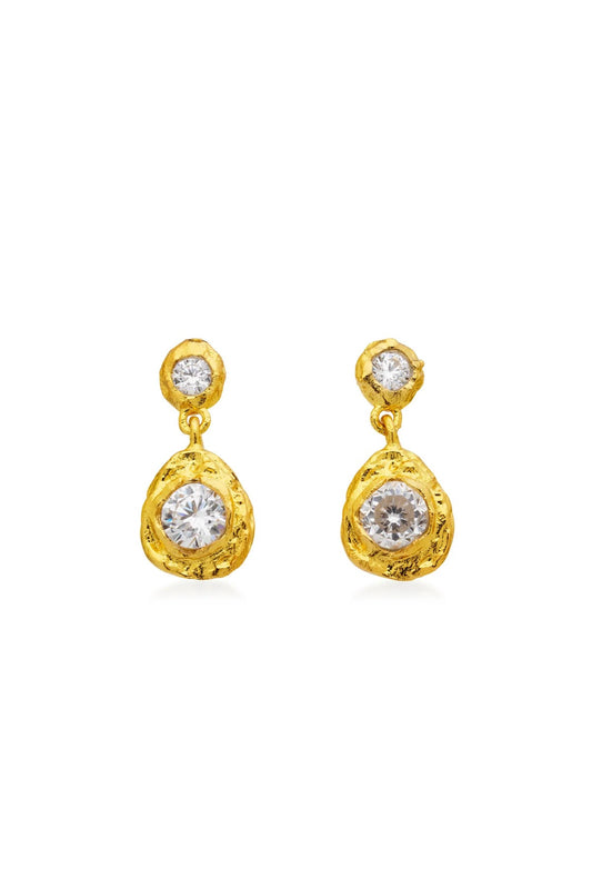 Chia Earrings by Amber Sceats - gold earrings with crushed texture and crystal detail, designed for elegant everyday styling.