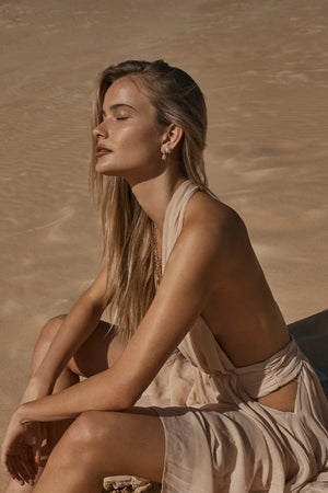 Chia Earrings by Amber Sceats - gold earrings with crushed texture and crystal detail, designed for elegant everyday styling.