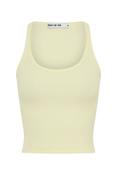 Chiara Tank Lemon by Sneaky Link – a cotton tank with scoop neckline and slim fit. Perfect for effortless day-to-night styling.