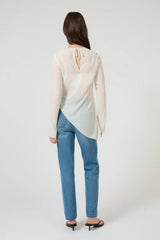 Chispa Top Off White by Onte - semi sheer chiffon top with crystal embellishment and asymmetric hem, perfect for elegant evening styling.