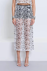 Chloe Skirt With Underlayer Powder by Pfeiffer – high waisted monochrome crochet midi skirt with underlayer and invisible side zip.