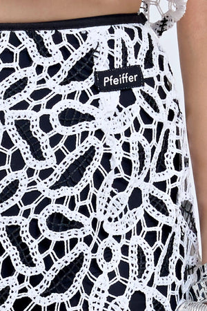 Chloe Skirt With Underlayer Powder by Pfeiffer – high waisted monochrome crochet midi skirt with underlayer and invisible side zip.