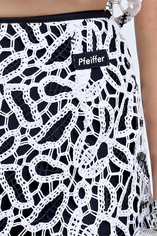 Chloe Skirt With Underlayer Powder by Pfeiffer – high waisted monochrome crochet midi skirt with underlayer and invisible side zip.
