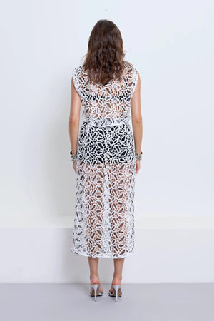 Chloe Skirt With Underlayer Powder by Pfeiffer – high waisted monochrome crochet midi skirt with underlayer and invisible side zip.