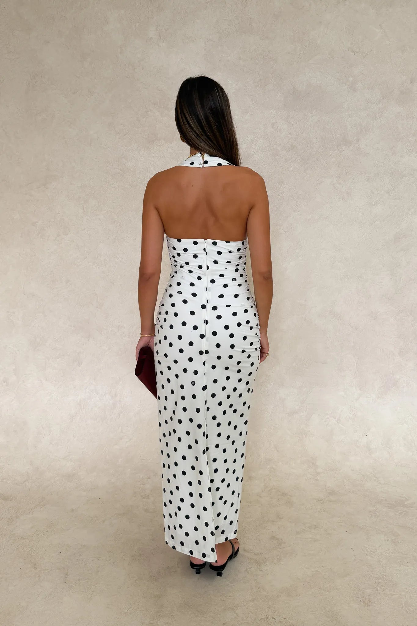 white dress with white polka dots Chrissy Midi Dress White Polka Dot — Midi Dresses
