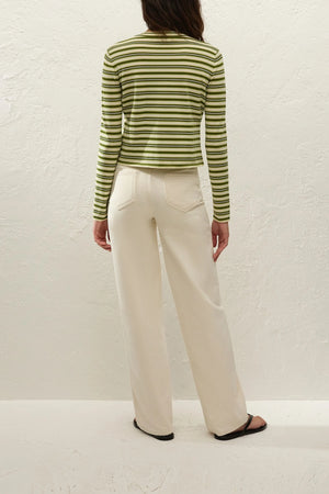 Cinta Cardigan by Faithfull the Brand — an ombré striped knit cardigan with a rounded neckline and fitted sleeves, perfect for easy layering.