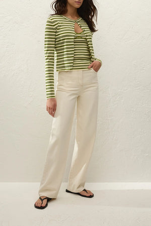 Cinta Cardigan by Faithfull the Brand — an ombré striped knit cardigan with a rounded neckline and fitted sleeves, perfect for easy layering.