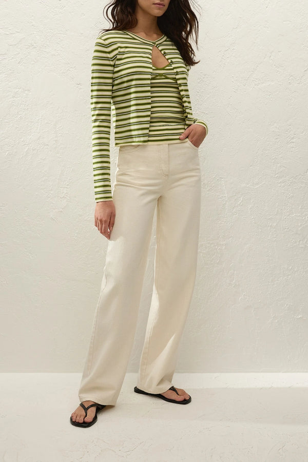 Cinta Cardigan by Faithfull the Brand — an ombré striped knit cardigan with a rounded neckline and fitted sleeves, perfect for easy layering.