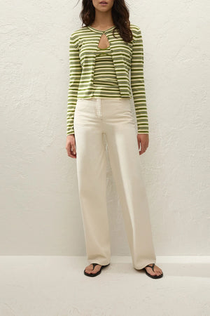 Cinta Cardigan by Faithfull the Brand — an ombré striped knit cardigan with a rounded neckline and fitted sleeves, perfect for easy layering.