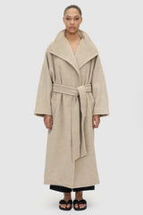 Ciro Oversized Coat by Camilla and Marc – oversized wool blend wrap coat with funnel neck and tie belt.