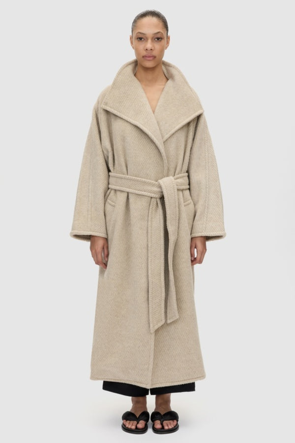 Ciro Oversized Coat by Camilla and Marc – oversized wool blend wrap coat with funnel neck and tie belt.