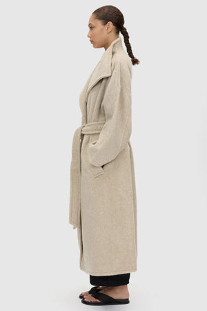 Ciro Oversized Coat by Camilla and Marc – oversized wool blend wrap coat with funnel neck and tie belt.