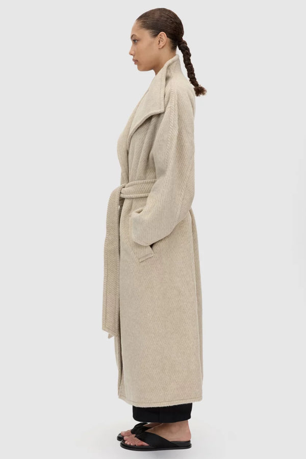 Ciro Oversized Coat by Camilla and Marc – oversized wool blend wrap coat with funnel neck and tie belt.