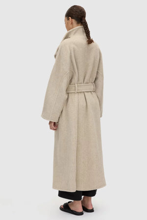 Ciro Oversized Coat by Camilla and Marc – oversized wool blend wrap coat with funnel neck and tie belt.