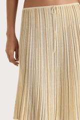 Citara Drawstring Skirt Butter Stripe by Faithfull the Brand, striped midi skirt with elastic waist. Perfect for summer outfits or relaxed chic looks.