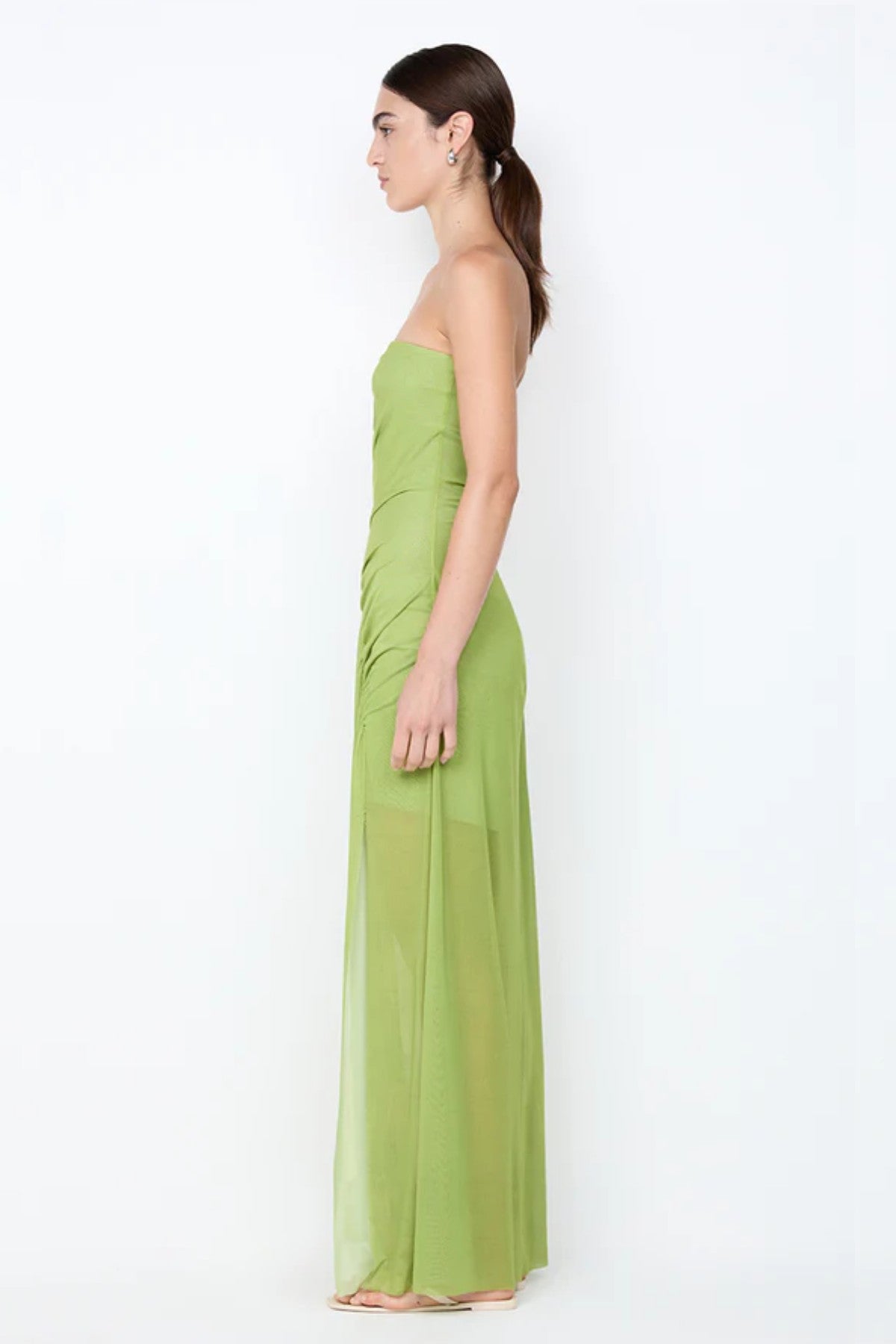 Citrina Strapless Dress by Bec + Bridge, a floral strapless maxi with gathered diagonal seam and leg split for fluid, elegant summer sophistication.